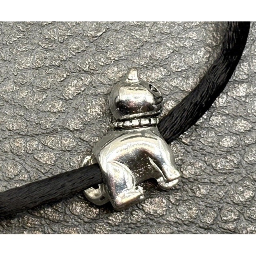 IBB THAI Sterling Silver Cat Kitten Pendant Black Satin Cord Necklace 925